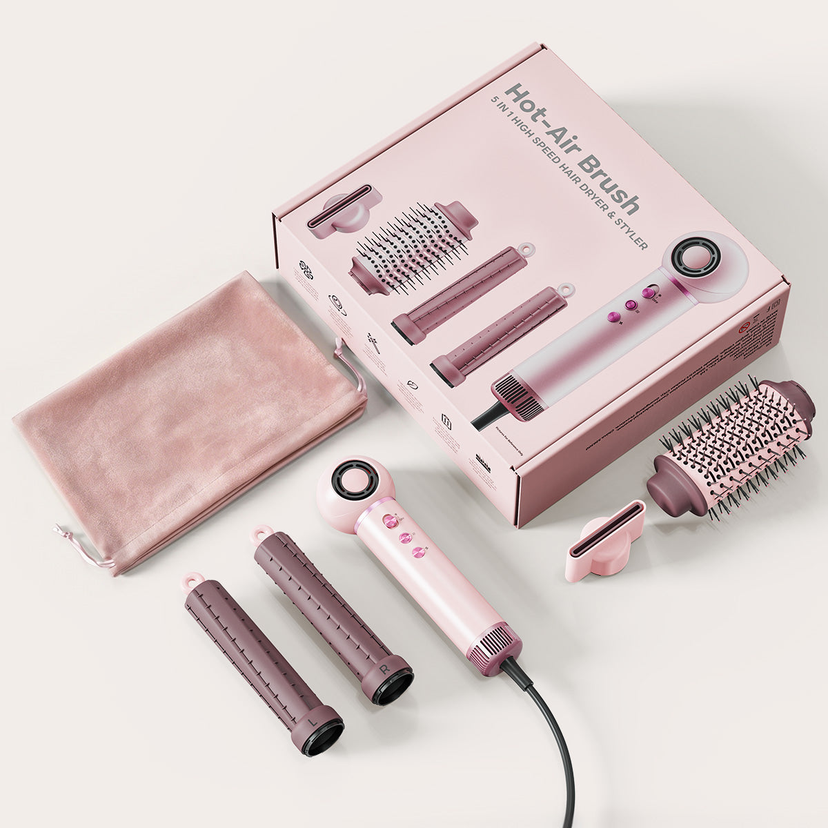 5-in-1 Hot-Air Brush & Ionic Hair Dryer for Fast Drying, Curling & Volumizing | Lightweight Travel