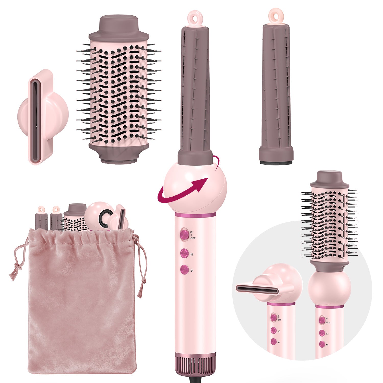 5-in-1 Hot-Air Brush & Ionic Hair Dryer for Fast Drying, Curling & Volumizing | Lightweight Travel