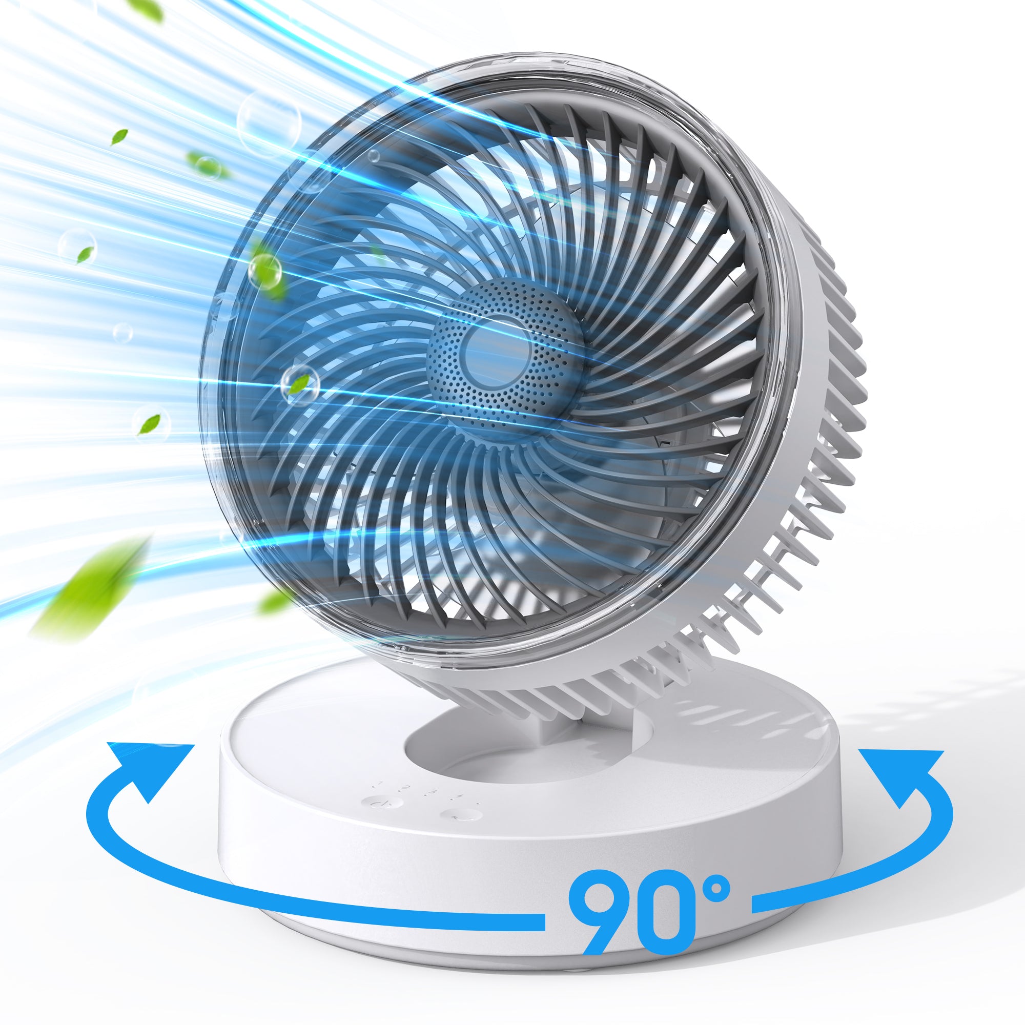 Portable Rechargeable Fan with 4000mAh Battery, Foldable Desktop Fan, 90° Oscillating Personal Fan for Home, Office & Travel, Hanging or Tabletop Use