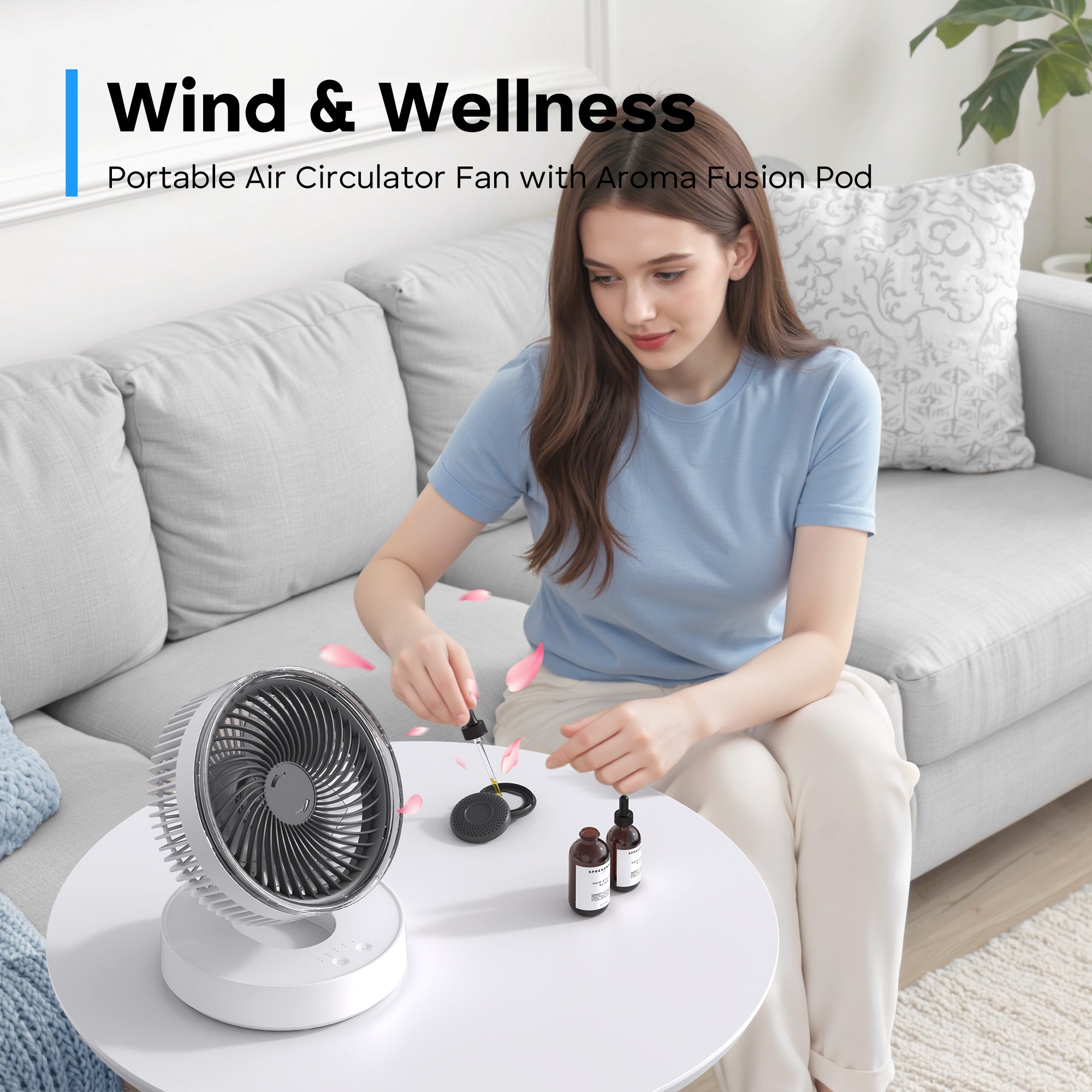 Portable Rechargeable Fan with 4000mAh Battery, Foldable Desktop Fan, 90° Oscillating Personal Fan for Home, Office & Travel, Hanging or Tabletop Use