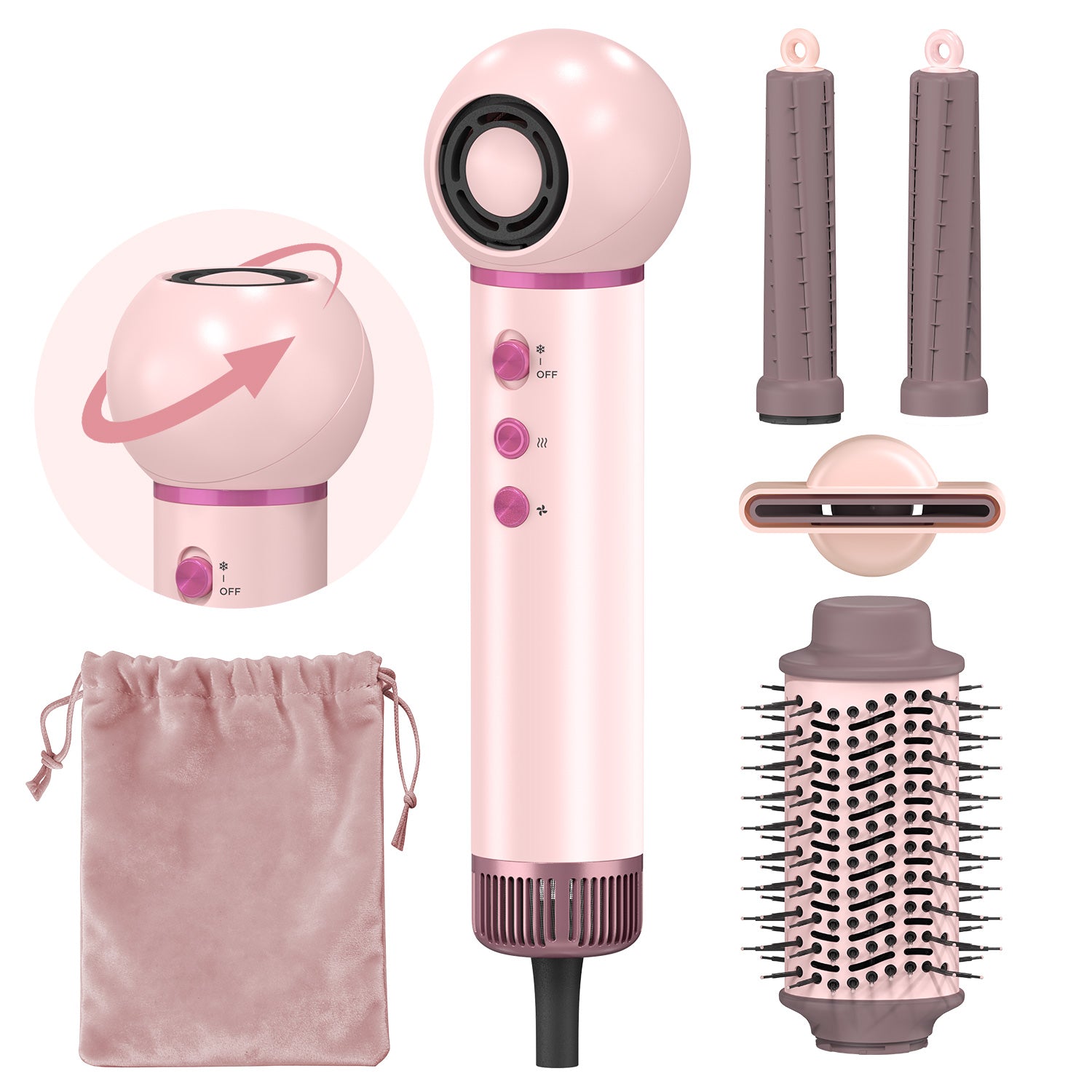5-in-1 Hot-Air Brush & Ionic Hair Dryer for Fast Drying, Curling & Volumizing | Lightweight Travel