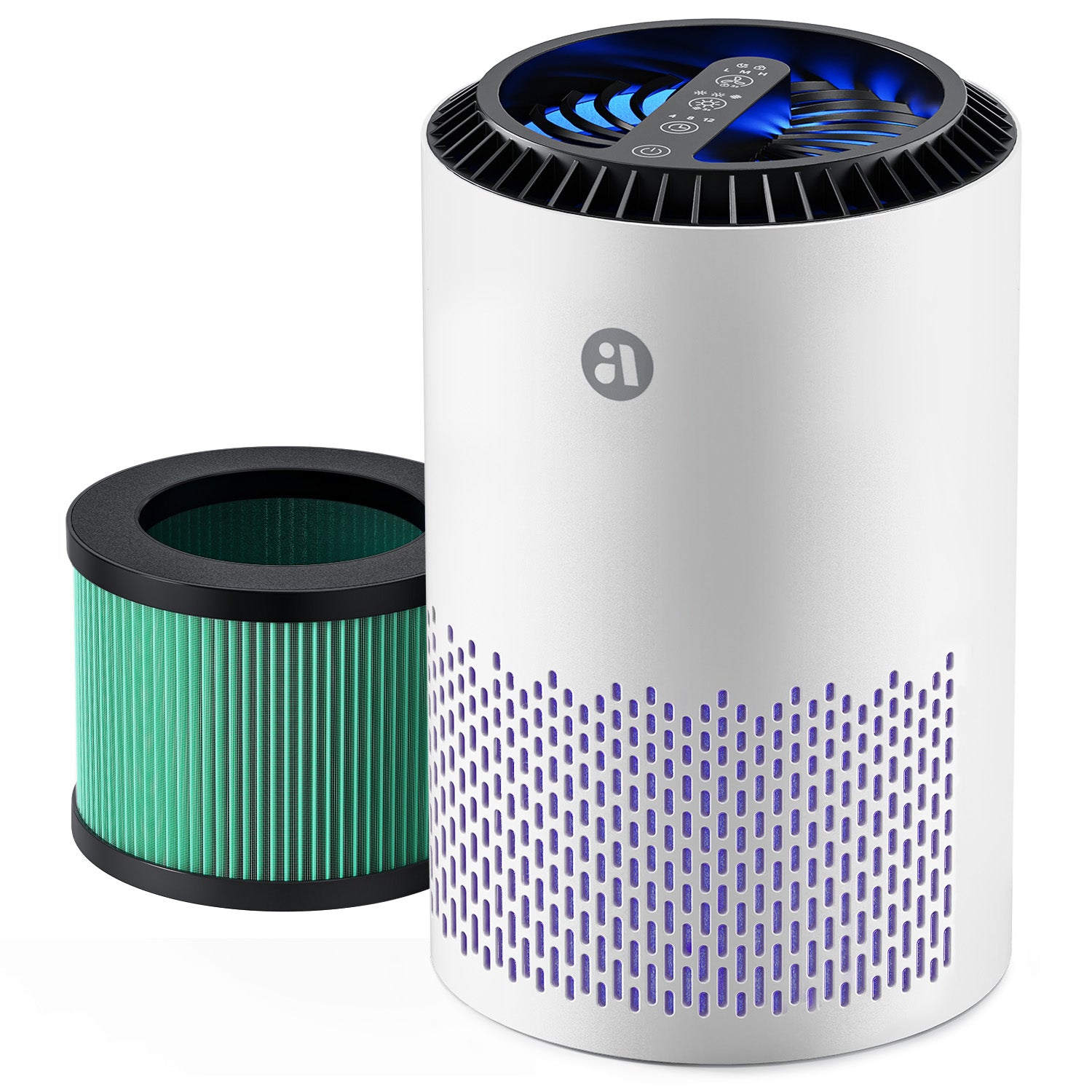 AROEVE Air Purifiers for Bedroom Home, 3 Layer Filter for Smoke Pollen Allergies Pet Dander Odor, Sleep Mode, Energy Saving, 4 Speeds, Timer for Office, Dorm, MK01A White+Green