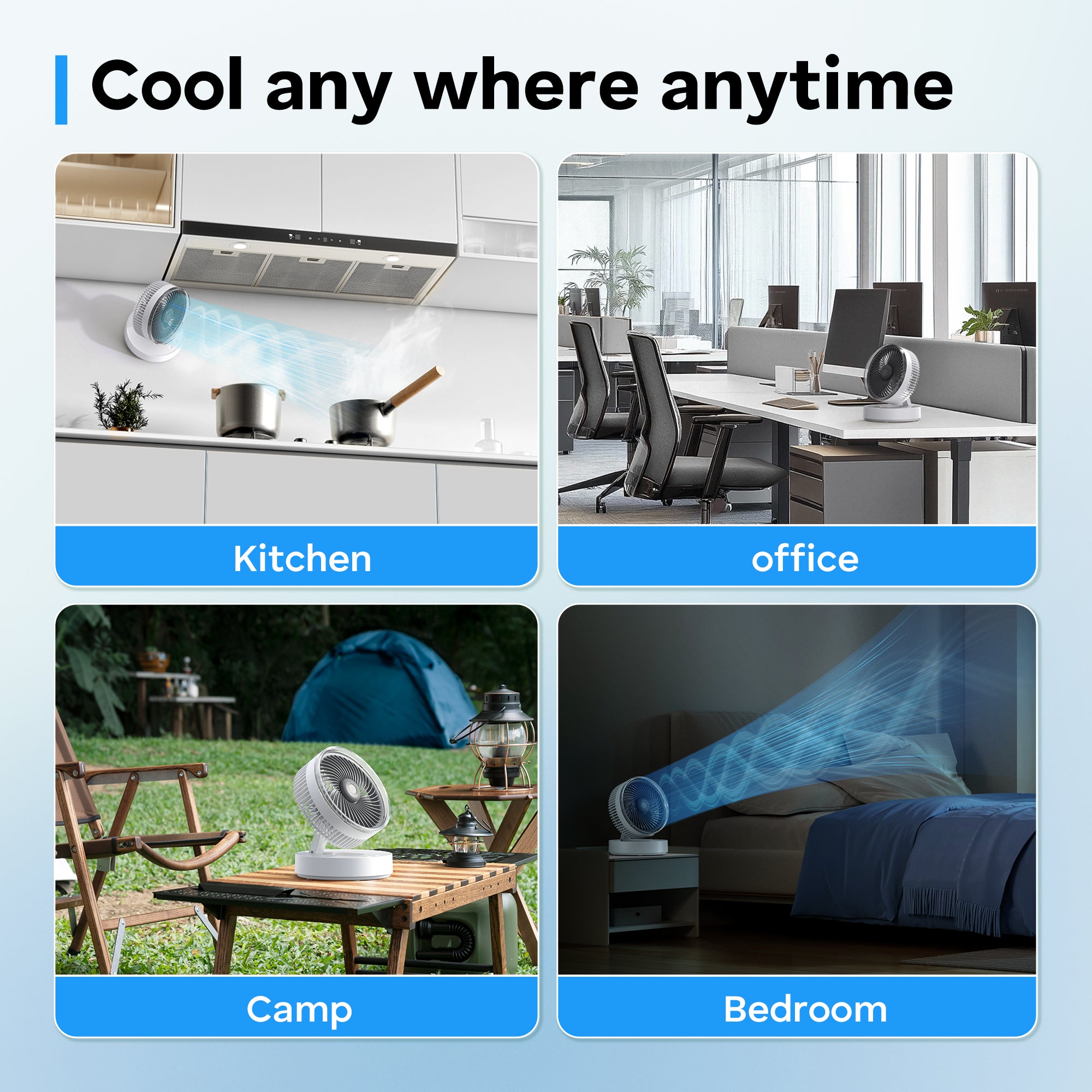 Portable Rechargeable Fan with 4000mAh Battery, Foldable Desktop Fan, 90° Oscillating Personal Fan for Home, Office & Travel, Hanging or Tabletop Use