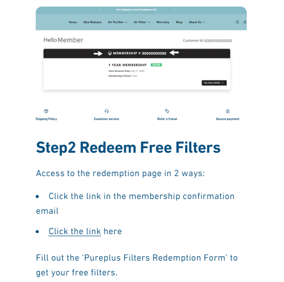 AROEVE PurePlus Membership (Redeem 4 free filters)
